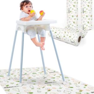 Minimono Baby Splat Mat for Under High Chair - 30 Pcs Disposable and Waterproof Splash Mats - 40"x47" Multipurpose Activity Mat for Picnic Art Craft - Baby Led Weaning Supplies (Fruits and Vegetables)