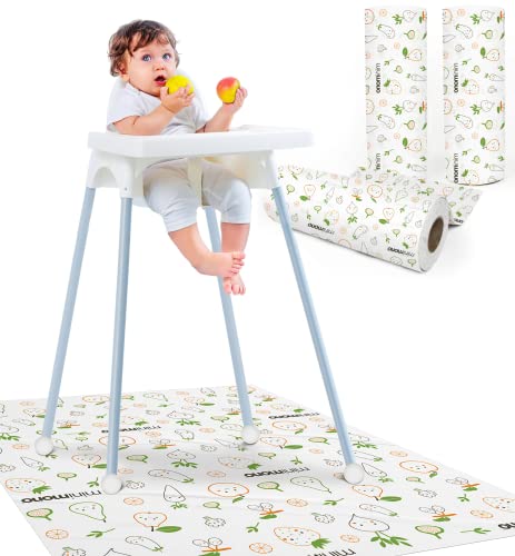 Minimono Baby Splat Mat for Under High Chair - 30 Pcs Disposable and Waterproof Splash Mats - 40"x47" Multipurpose Activity Mat for Picnic Art Craft - Baby Led Weaning Supplies (Fruits and Vegetables)