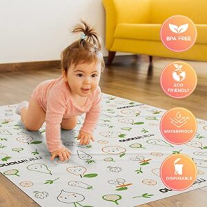 Minimono Baby Splat Mat for Under High Chair - 30 Pcs Disposable and Waterproof Splash Mats - 40"x47" Multipurpose Activity Mat for Picnic Art Craft - Baby Led Weaning Supplies (Fruits and Vegetables)