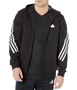adidas men's future icon 3-stripes full-zip hoodie, black/white, x-large