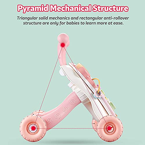 Baby Sit-to-Stand Learning Walker, 2 in 1 Baby Walker for Girls Boys, Educational Baby Push Walkers with Entertainment Activity Table, Baby Music Learning Toy Gift for Infant Boys Girls (Pink)