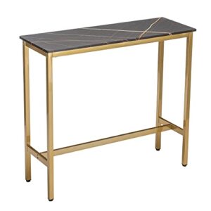 Awonde Modern Rectangle Bar Table Gold Black Faux Marble Bar Height Table 41" Tall Pub Table for Living Room Dining Room Entryway Sofa Console Table with Wood Top Metal Frame