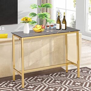 Awonde Modern Rectangle Bar Table Gold Black Faux Marble Bar Height Table 41" Tall Pub Table for Living Room Dining Room Entryway Sofa Console Table with Wood Top Metal Frame