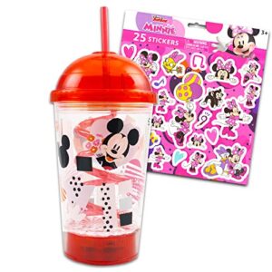 Disney Mickey and Minnie Tumbler with Straw Bundle ~ Mickey Mouse Cup with Straw for Kids Adults with Stickers | Mickey Minnie Gifts