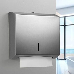stainless steel paper towel dispenser wall mount, tobefort comercial hand towel dispenser with lock, trifold/c fold paper towel holder for bathroom kitchen office, large capacity 300 multi-fold…