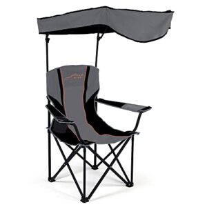 fair wind oversized camping lounge chair with adjustable shade canopy, heavy duty quad fold chair arm chair - support 350 lbs (black grey)
