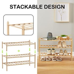 Quiqear Bamboo Shoe Rack, 3 Tier Shoe Rack Organizer, Stackable & Durable Shoe Shelf Holder, Free Standing Shoe Racks, Shoe Storage Organizer for Entryway, Closet, Hallway, 27.2*11*18.3inch (Natural)