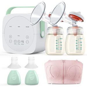 double electric breast pump for breastfeeding hands free pumping with touchscreen lcd display 12 levels hospital grade super quiet breast milk extractor,1 wearable nursing bras & 2 pp nursing bottle