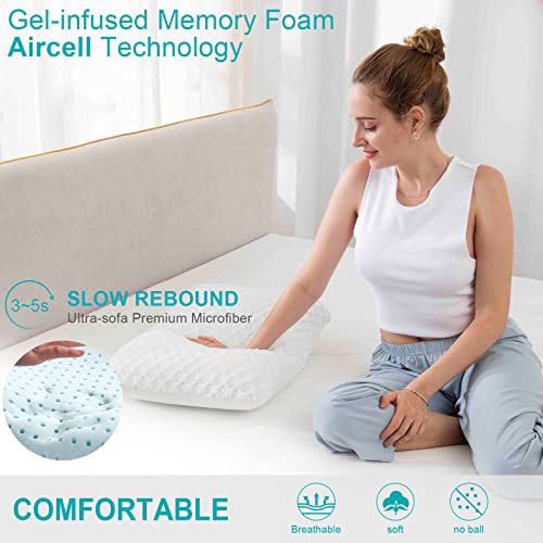 MUUEGM Gel Memory Foam Pillows, Cooling Pillow for Pain Relief Sleeping,Neck Pillows for Sleeping, Washable and Breathable Bed Pillow, Body Pillows for Adults (White)