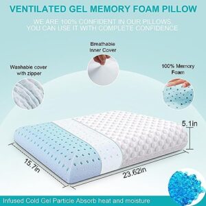 MUUEGM Gel Memory Foam Pillows, Cooling Pillow for Pain Relief Sleeping,Neck Pillows for Sleeping, Washable and Breathable Bed Pillow, Body Pillows for Adults (White)