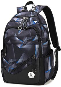 sqodok boys backpack for middle school, waterproof primary school bags for kids, backpack for boys elementary high school, abstract geometric prints bookbag travel backpack for teen girls, blue
