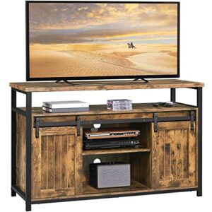 yaheetech rustic tv stand with 2 storage cabinets for 55 inch tv, entertainment center with sliding barn doors & height adjustable shelves, tv console for living room