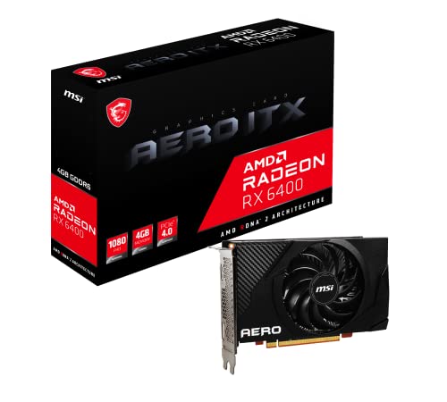 MSI Gaming Radeon RX 6400 64-bit 4GB GDDR6 DP/HDMI PCIe 4 Torx Single Fan FreeSync DirectX 12 VR Ready ITX OC Graphics Card (RX 6400 AERO ITX 4G)