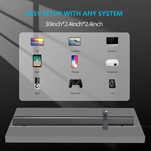 dyplay Sound Bar for TV with HDMI, 120Watt 30 Inch Soundar, Bluetooth 5.0 TV Soundbar Speaker, 4 EQ Modes, HDMI/Optical/AUX/TF/USB Connection, Built-in DSP, Remote Control and Wall Mountable