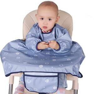 moteerllu coverall baby feeding bib for eating,long sleeves bib attaches to highchair and table,weaning bibs