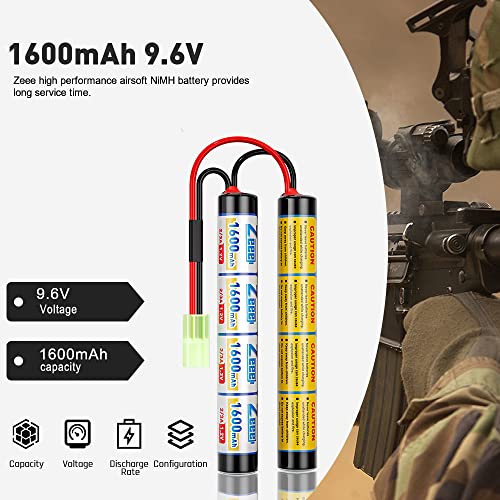Zeee 9.6V Airsoft Battery 1600mAh NiMH Battery with Mini Tamiya Plug High Power RC Battery for Airsoft Guns(2 Pack)