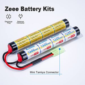 Zeee 9.6V Airsoft Battery 1600mAh NiMH Battery with Mini Tamiya Plug High Power RC Battery for Airsoft Guns(2 Pack)