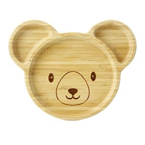 pandaear bamboo wooden baby plates with suction- divided unbreakable- non-slip (panda shape)