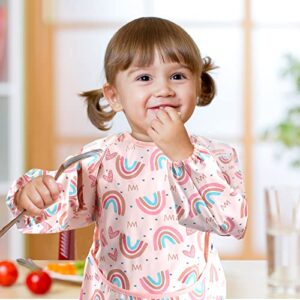 SPINFOX 2 Pack Easy Clean Long Sleeve Bibs | Baby Smock for Eating, Feeding Bibs for Baby Girl with Pocket, Baby Bib Waterproof | Weaning Bib | Shirt Bib Toddler Bibs 6-24 Months(Rainbow Sleeved)