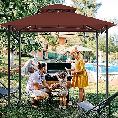 Tanxianzhe Grill Gazebo Replacement Canopy Top Cover 5×8 Double Tiered BBQ Roof ONLY FIT for Gazebo Model L-GG001PST-F (Burgundy)