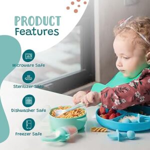 VaBa Du Baby Feeding Set - 10-Pack - Easy Baby Led Weaning - Adjustable Bib, Food Feeder, Utensils, Dish & Suction Bowl with Lid, and Sippy Cup