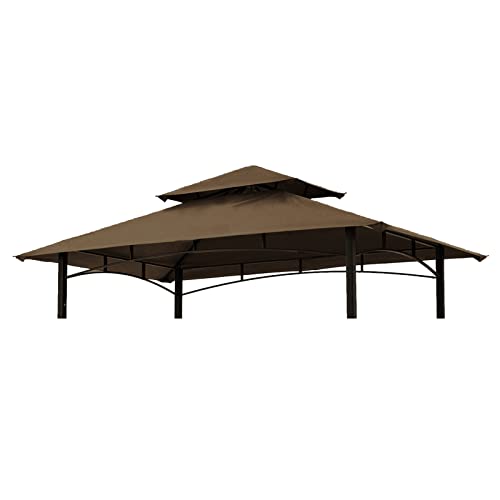 Grill Gazebo Replacement Canopy Roof – Hugline 5x8 Outdoor Grill Shelter Canopy Top Double Tiered BBQ Tent Cover Fit for Model L-GG001PST-F (Brown)