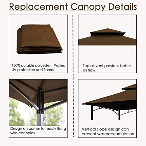 Grill Gazebo Replacement Canopy Roof – Hugline 5x8 Outdoor Grill Shelter Canopy Top Double Tiered BBQ Tent Cover Fit for Model L-GG001PST-F (Brown)