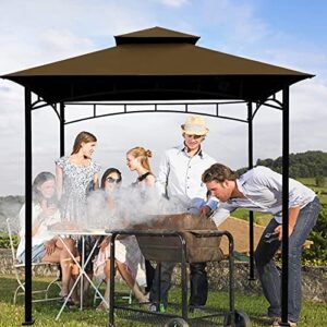 Grill Gazebo Replacement Canopy Roof – Hugline 5x8 Outdoor Grill Shelter Canopy Top Double Tiered BBQ Tent Cover Fit for Model L-GG001PST-F (Brown)
