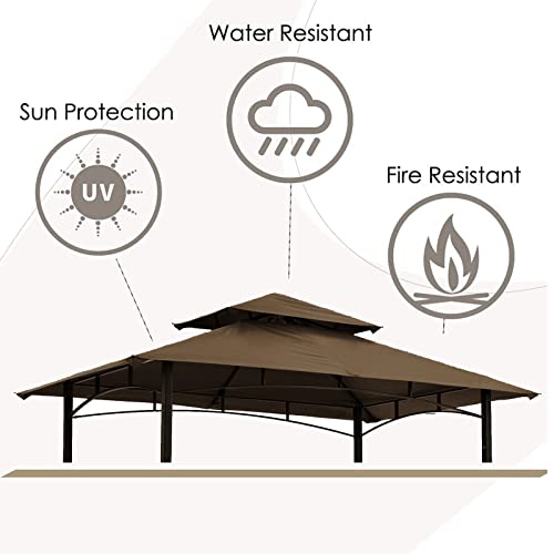 Grill Gazebo Replacement Canopy Roof – Hugline 5x8 Outdoor Grill Shelter Canopy Top Double Tiered BBQ Tent Cover Fit for Model L-GG001PST-F (Brown)