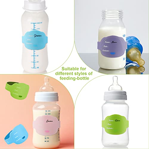 12 Pcs Baby Bottle Labels for Daycare, Silicone Daycare Bottle Labels Day Care Essentials Reusable Waterproof Water Bottle Name Bands in Shape Design with Marker Pens, 6 Colors (Dog Style)