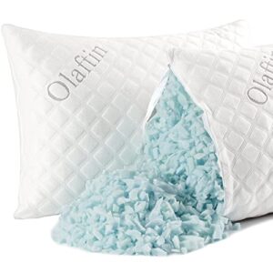 Olaftin Shredded Memory Foam Pillows 2 Pack Queen Size Cooling Support Bed Pillows for Sleeping Adjustable Pillow