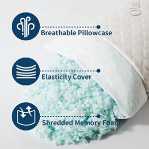 Olaftin Shredded Memory Foam Pillows 2 Pack Queen Size Cooling Support Bed Pillows for Sleeping Adjustable Pillow