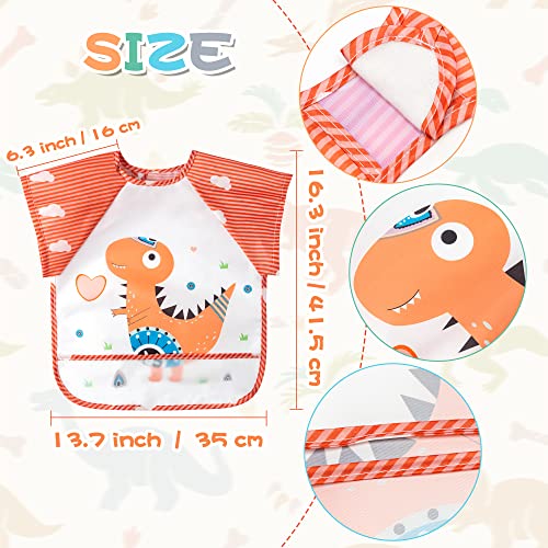 R HORSE 5Pcs Short Sleeved Bib for Baby Toddlers Waterproof Sleeved Bib with Crumb Capacity Pocket Animals Baby Bib Infants Feeding Bib with Deer Flamingo Lion Pattern for Baby Shower Age 0-36 months