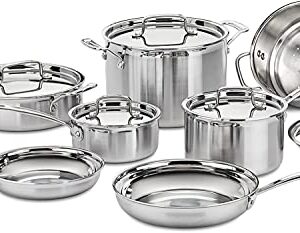 Anyfish Stainless Steel Cookware Pots and Pans Set For All Stoves Oven Dishwasher Safe, 16 Pieces With Saucepan, Skillet, Stockpot, Saute Pan, Steamer And Utensils