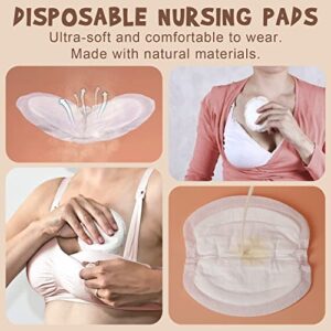haakaa Silicone Breast Pump Manual Breast Pump with Suction Base, Flower Stopper and Silicone Lid(5oz/150ml) (White) +Disposable Nursing Pads for Breastfeeding,36pcs