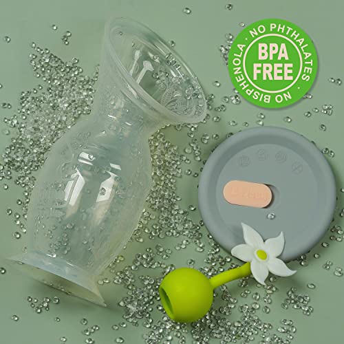 haakaa Silicone Breast Pump Manual Breast Pump with Suction Base, Flower Stopper and Silicone Lid(5oz/150ml) (White) +Disposable Nursing Pads for Breastfeeding,36pcs