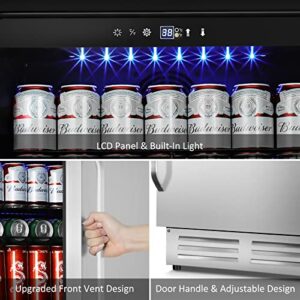 Velivi 24 Inch Beverage Refrigerator, Under Counter Beverage Cooler, Built-in and Freestanding Beverage Fridge 210 Cans, Drink Fridge with Stainless Steel Door for Soda, Beer, Wine