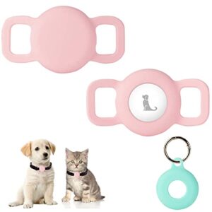 puppydoggy 2 pack airtag holder for collar, dog cat tracker case, silicone airtag case waterproof, scratch-resistant, anti-lost & 1 pack airtag keychain holder for bag, suitcase (small, pink)
