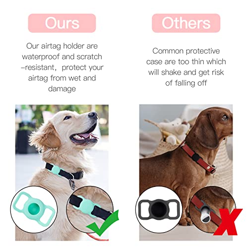 PuppyDoggy 2 Pack Airtag Holder for Collar, Dog Cat Tracker Case, Silicone Airtag Case Waterproof, Scratch-Resistant, Anti-Lost & 1 Pack AirTag Keychain Holder for Bag, Suitcase (Small, Pink)