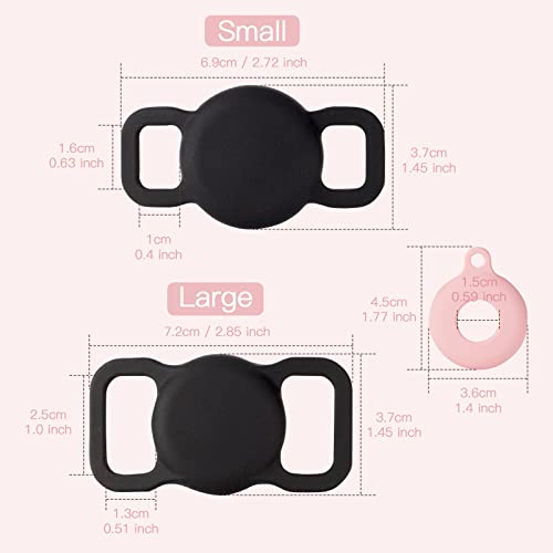 PuppyDoggy 2 Pack Airtag Holder for Collar, Dog Cat Tracker Case, Silicone Airtag Case Waterproof, Scratch-Resistant, Anti-Lost & 1 Pack AirTag Keychain Holder for Bag, Suitcase (Small, Pink)