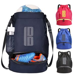 brooman youth soccer bags boys girls soccer basketball volleyball & football backpack with ball compartment (navy)
