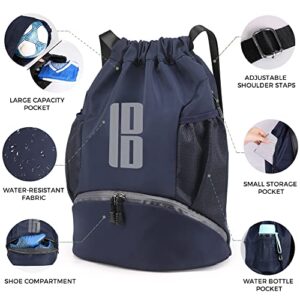 brooman Youth Soccer Bags Boys Girls Soccer Basketball Volleyball & Football Backpack with Ball Compartment (Navy)