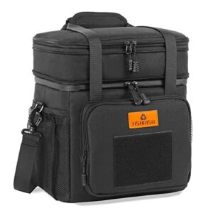 hshrish expandable large tactical lunch box for adults, durable insulated lunch bag with shoulder strap, soft cooler bag for men work outdoor picnic trips, 20 can/16 l, black