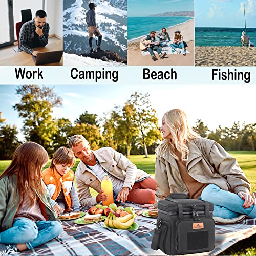 HSHRISH Expandable Large Tactical Lunch Box for Adults, Durable Insulated Lunch Bag with Shoulder Strap, Soft Cooler Bag for Men Work Outdoor Picnic Trips, 20 Can/16 L, Black