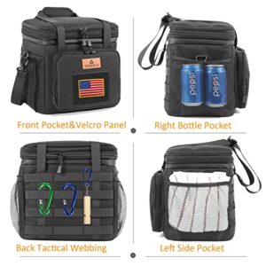 HSHRISH Expandable Large Tactical Lunch Box for Adults, Durable Insulated Lunch Bag with Shoulder Strap, Soft Cooler Bag for Men Work Outdoor Picnic Trips, 20 Can/16 L, Black