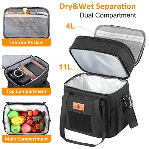 HSHRISH Expandable Large Tactical Lunch Box for Adults, Durable Insulated Lunch Bag with Shoulder Strap, Soft Cooler Bag for Men Work Outdoor Picnic Trips, 20 Can/16 L, Black