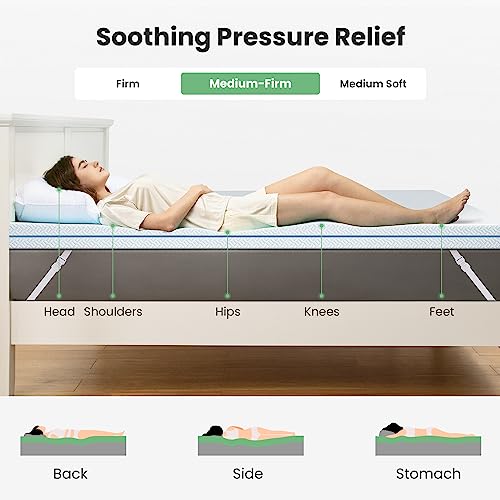 Dreamsmith 2 Inch Gel Memory Foam Mattress Topper Queen, Soft Cooling Bed Mattress Topper with Removable Washable Cover & Adjustable Straps, CertiPUR-US Certified, Queen