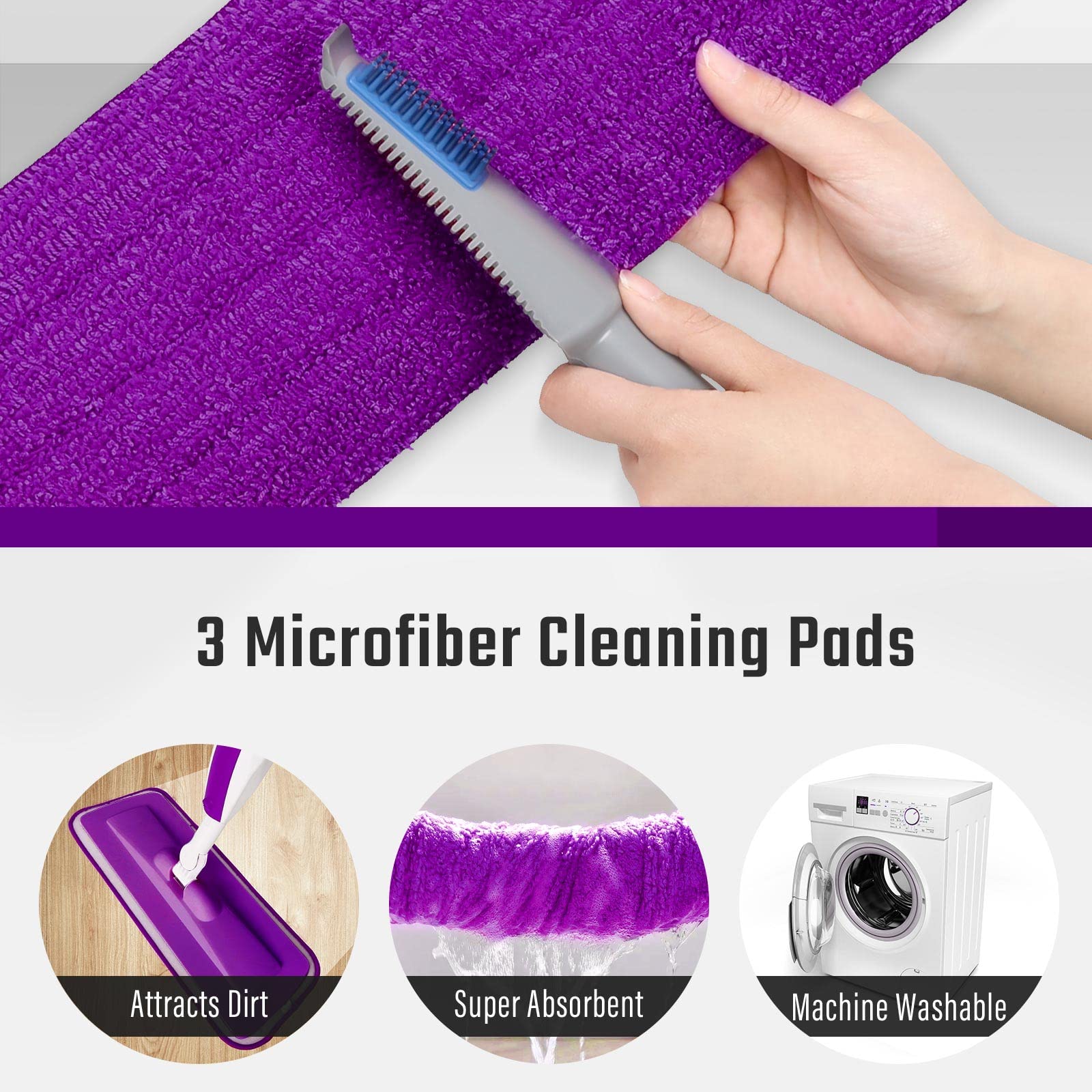 Mops for Floor Cleaning, Mops for Floor Cleaning with 3 Washable Reusable Mop Pads Head and 14oz Refillable Spray Bottle Microfiber Wet Dry Dust Mop for Home Hardwood Laminate Floor