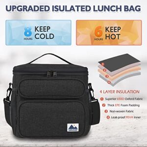 BAGBEBAG Lunch Bag for Men Women, Insulated Lunch Bag Women Man, Adult Lunch Box for Men Women, Large Lunch Bag for Office Work Picnic, Leak-proof Cooler Bag, 24-Can,14L (Black)