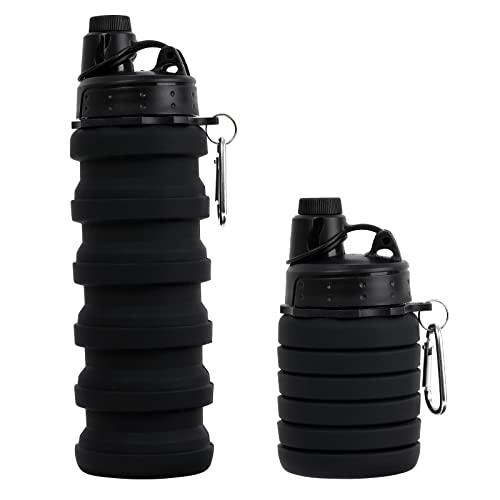 MAKERSLAND Collapsible Water Bottle for Adults, Boys, Students, Kids, Reusable Silicone Foldable Water Bottles for Travel Camping Hiking, Portable Sports Water Bottle, Black